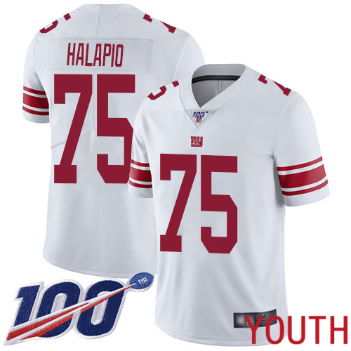 Youth New York Giants #75 Jon Halapio White Vapor Untouchable Limited Player 100th Season Football NFL Jersey->new york giants->NFL Jersey